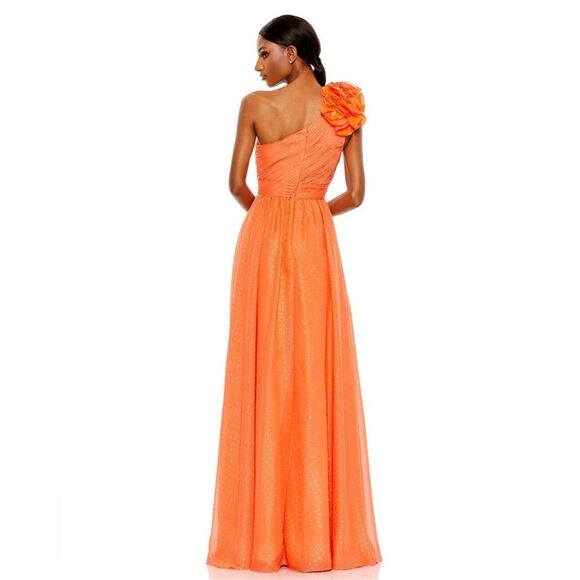 NWT MAC DUGGAL | 49536 Ruffled One Shoulder Gown Tangerine Gold Shimmer 2 - Picture 3 of 12